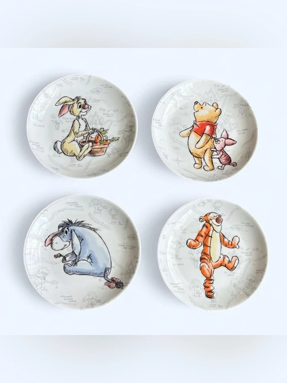 Disney Winnie the Pooh White Ceramic Dessert Plates - Set of 4